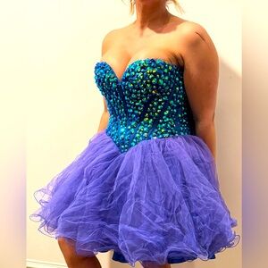 Sherri Hill Strapless Dress in Blue and Purple